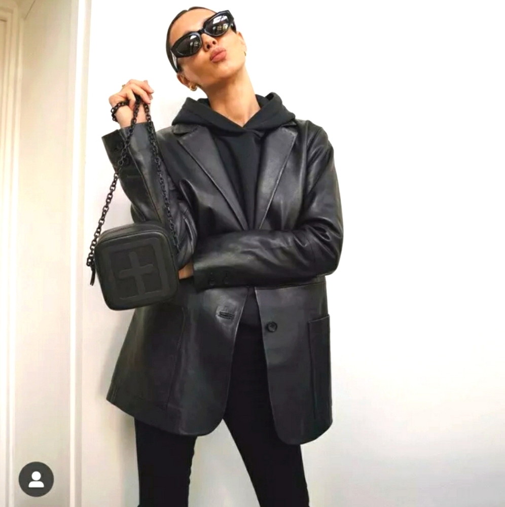 NWT ZARA Bloggers Fav. Black Faux Leather Blazer Jacket